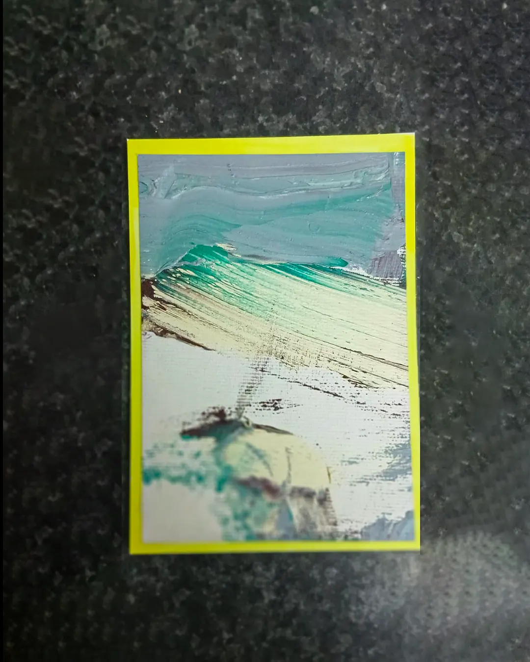One of the two postcard-sized paintings from Adrian Dică's Seeds series, submitted to the Art on a Postcard 10th Anniversary Auction