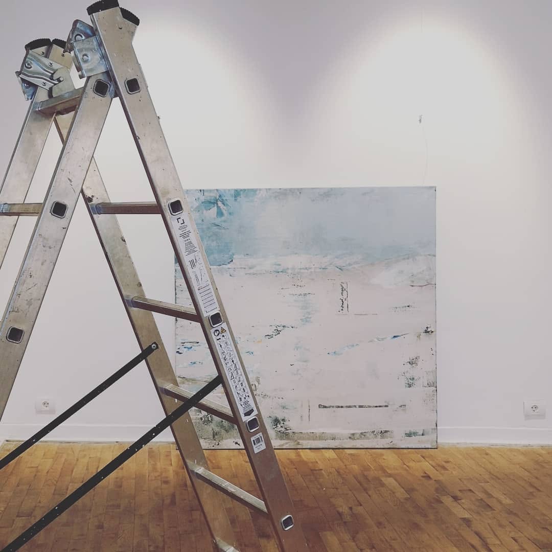 Exhibition setup: a work from the series in the Arthalle Gallery space before the opening