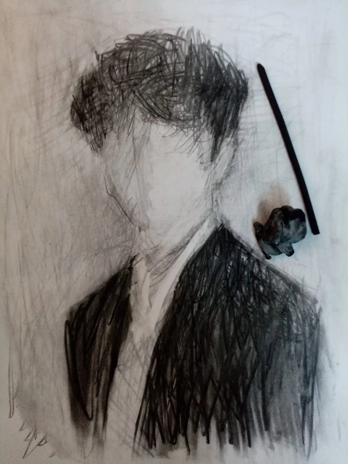 Portrait — Adrian Dică, charcoal on paper, 20 × 30 cm